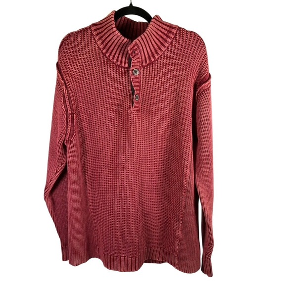 Carbon 2 Cobalt Mens XL Button Mock Neck Knit‎ Cotton Sweater Red Clay